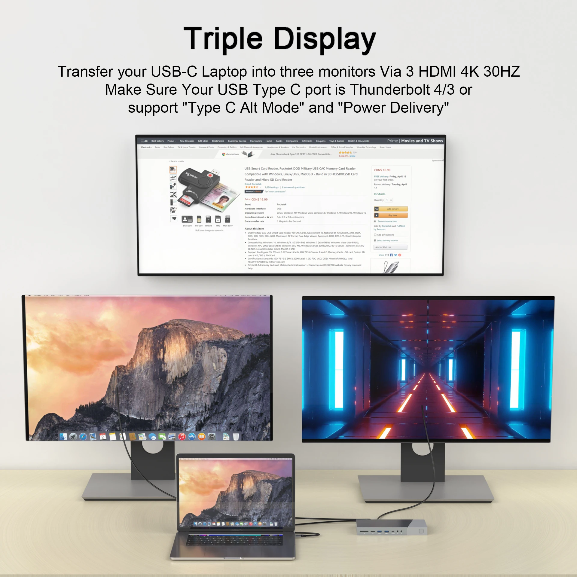 Latest 16 Ports USB C Hub Splitter Certified Universal Docking Station with M1 Chip Triple Monitor 4K 30HZ 2K 50HZ DisplayLink
