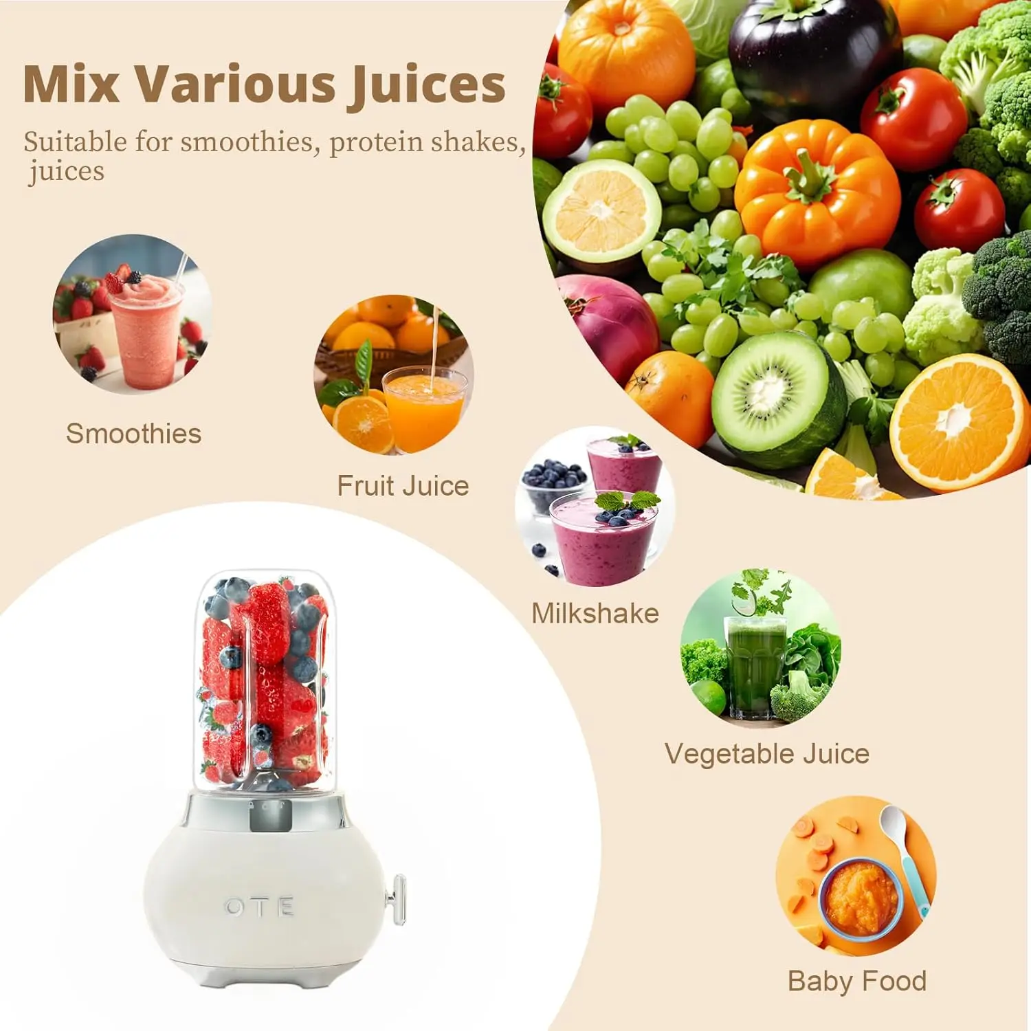 OTE Portable Electric Juicer Mixer Household Milkshake Smoothie