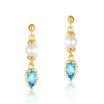 Dainty gold topaz freshwater pearl jewelry bridal 925 silver earrings