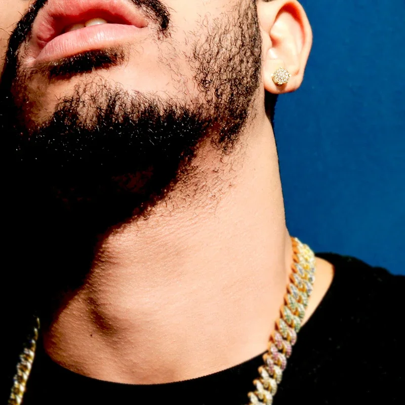 USA 14K Golden Plated 925 Sterling Silver 5A+ Cubic Zirconia Cluster Round Stud Earrings Men Women Jewelry Gift Aretes De Hombre - Image 3