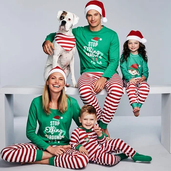 Wholesale Winter Children Striped Kids Family Matching Christmas Pajamas Sets Family Christmas Pajamas Sleepwear For Mon Dad Kid