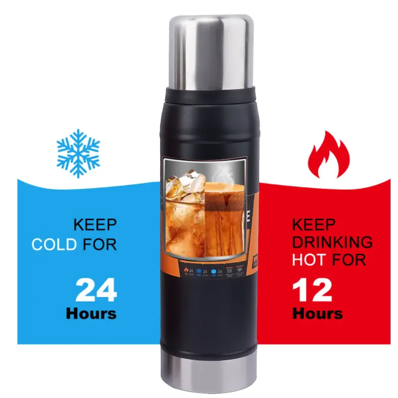 Customization Portable 1L Large Capacity  Double Wall Vacuum Flask Insulated Tumbler with Leather Rope