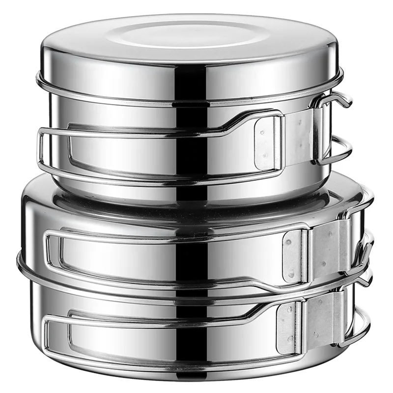 Outdoor Stainless Steel Camping Cookware Set 8 Pcs Portable Collapsible Folding Hiking Cooking