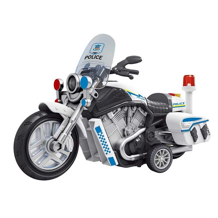 New Toys Simulation Motorcycle Model Educational Friction Vehicle Toys Friction Mini Police Motor with Light and Sound