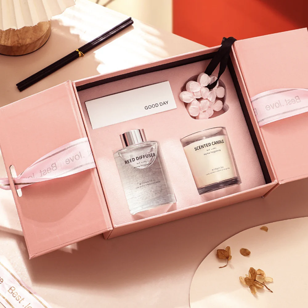 Handmade Luxury Double Open 2 Slide Perfume Paper Box High Finish Valentine Gift Box for Romantic Day Gifts Embossed Printing