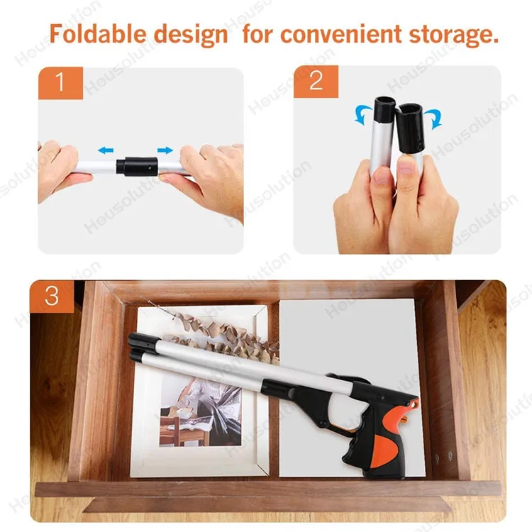32"  Foldable Lightweight Long Arm Extender Reacher Grabber Tool with Magnet