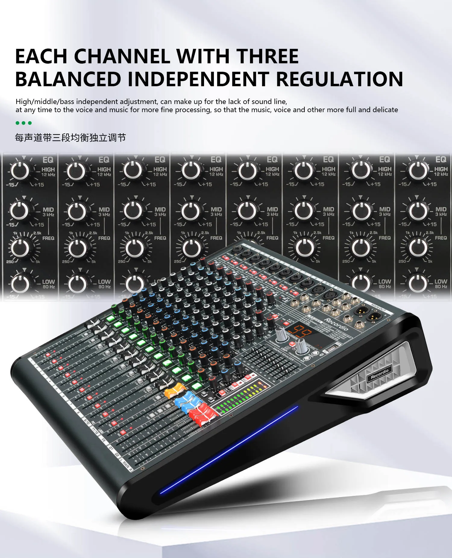 GAX-RWS12 Professional Dj Audio Mixer With 99-bit DSP Reverb Usb