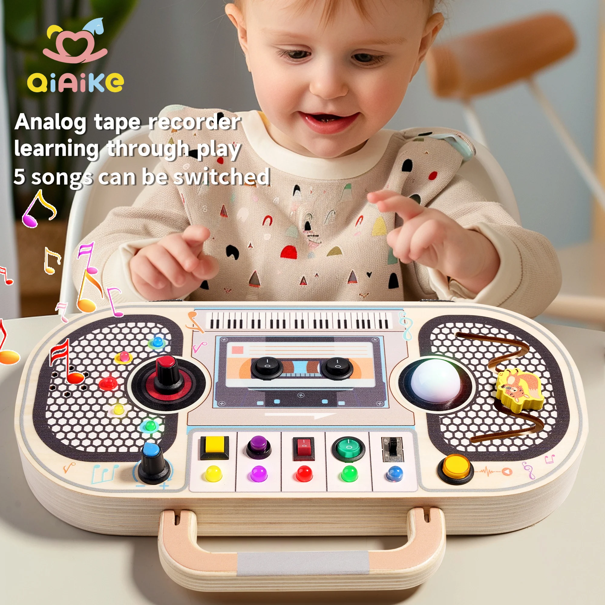 Custom New Arrival Toddler LED Voice Recorder Busy Board Montessori Toys With Led Light for Baby Activities Autism Sensory Toys