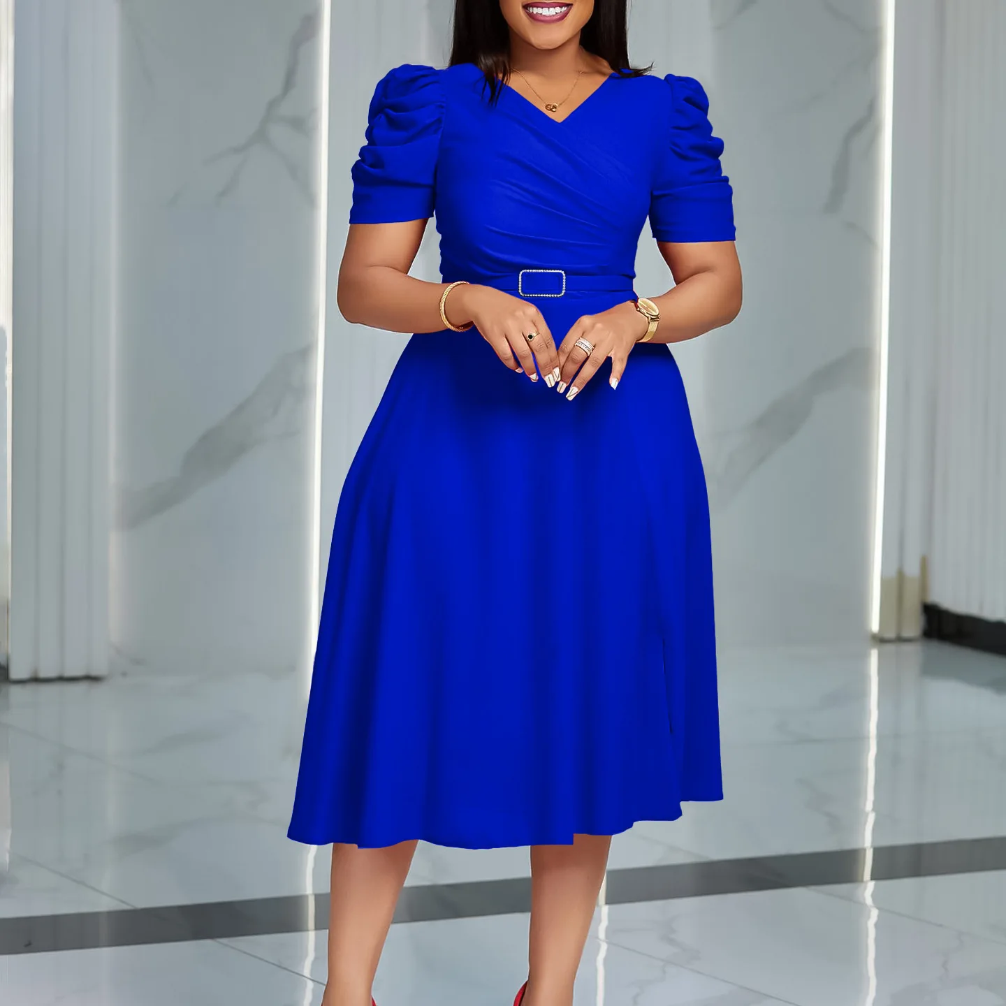 open lace back dress SIBONEY Women's Dresses High Waist Round Neck Solid Slant Pocket Pleated  Dress Short Sleeve at Amazon Women's Clothing store