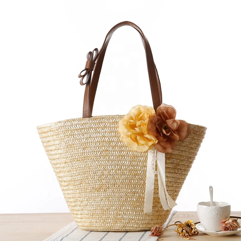 designer flowers straw bag summer beach handbag women straw