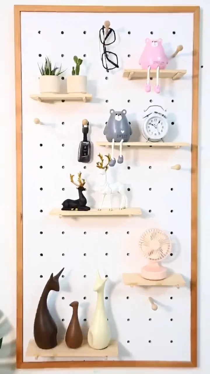Large Wooden Pegboard Custom Wood Shelf Modular Display Shelf For