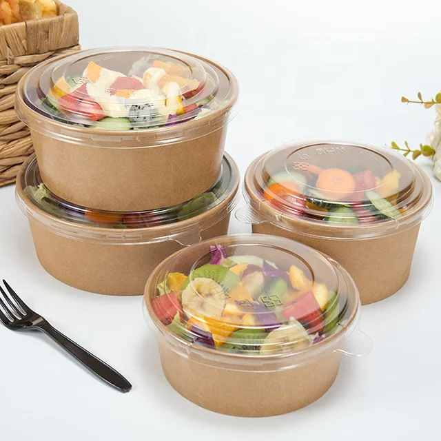 LOKYO Disposable Custom Printing Paper Cup Container Salad Poke Bowls Kraft Paper Bowl with Lid