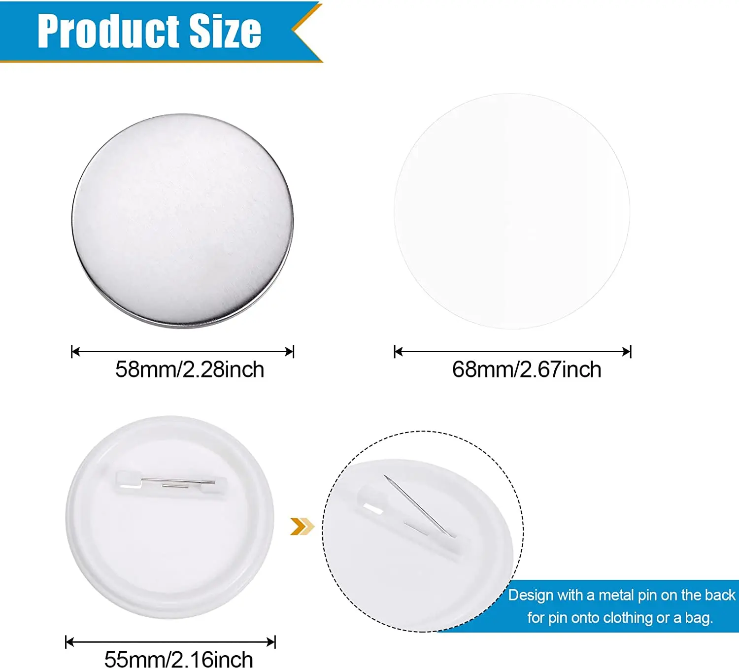 58mm(2.25 Inch)Button Maker Machine Pin Button Making Badge Press Machine Kit with 200pcs Button Parts and Circle Cutter