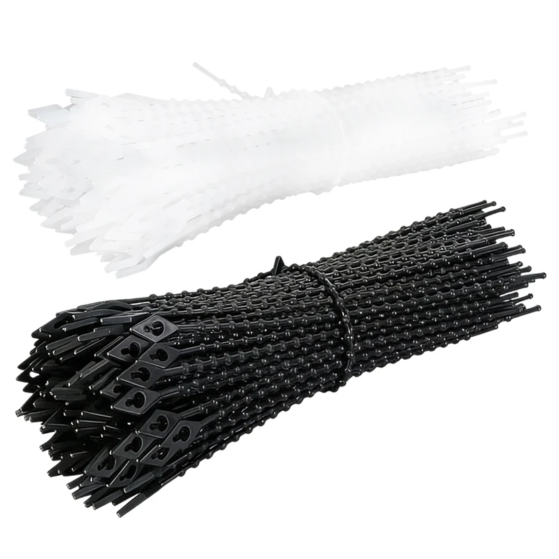 أربطة كابلات نايلون قابلة للتعديل ذات مشبك نشيط ذاتي القفل وحبات خرز، بالجملة بلون أسود أو أبيض، بمواصفات متعددة للاستخدامات الكهربائية