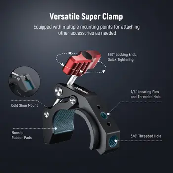 Factory Price Camera Clamp Mount NEEWER Super Clamp with Cold Shoe and 1/4" 3/8" Threaded Holes Crab Shaped Camera Clamp Mount detail image