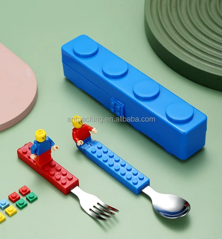 Children Baby Cutlery  Spoon and Fork Set with Plastic case  304 Stainless Steel DIY Spoon Cuterly Set