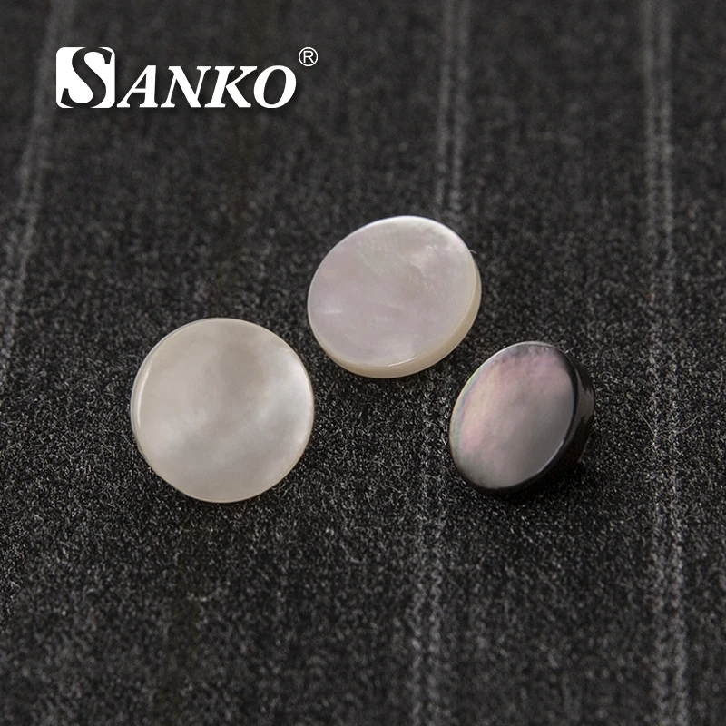 SANKO Customized Luxury Mother of Pearl Shell Buttons Natural White Shirt Logo Buttons Wholesale Clothing with Shank Style