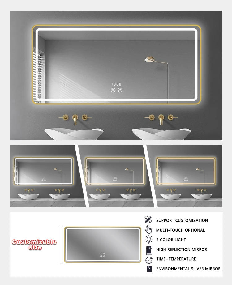 product led bathroom mirror smart silver mirror backlit white color defogger with bluetooth bathroom mirror with led light for hotel-5