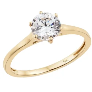 Customized High Quality 5A Cz Shiny Round Brilliant Cut Moissanite Wedding Jewelry Women Real 9k Solid Gold Ring