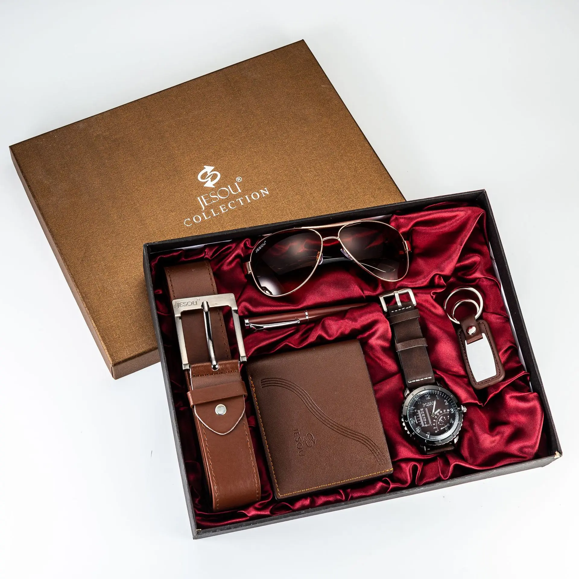 Hot Selling XSVO Watches Set Fashion Men's Gift Set Watch Belt Glass Wallet Keychain Pens 6-Pieces Birthday Gift Anniversary