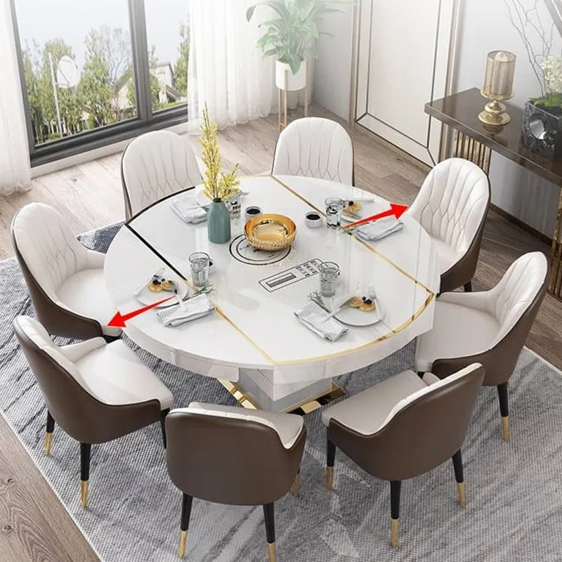 Multifunctional Retractable Folding Dining Table Induction Cooker Round Dining Table Dining Table and Chair Combination