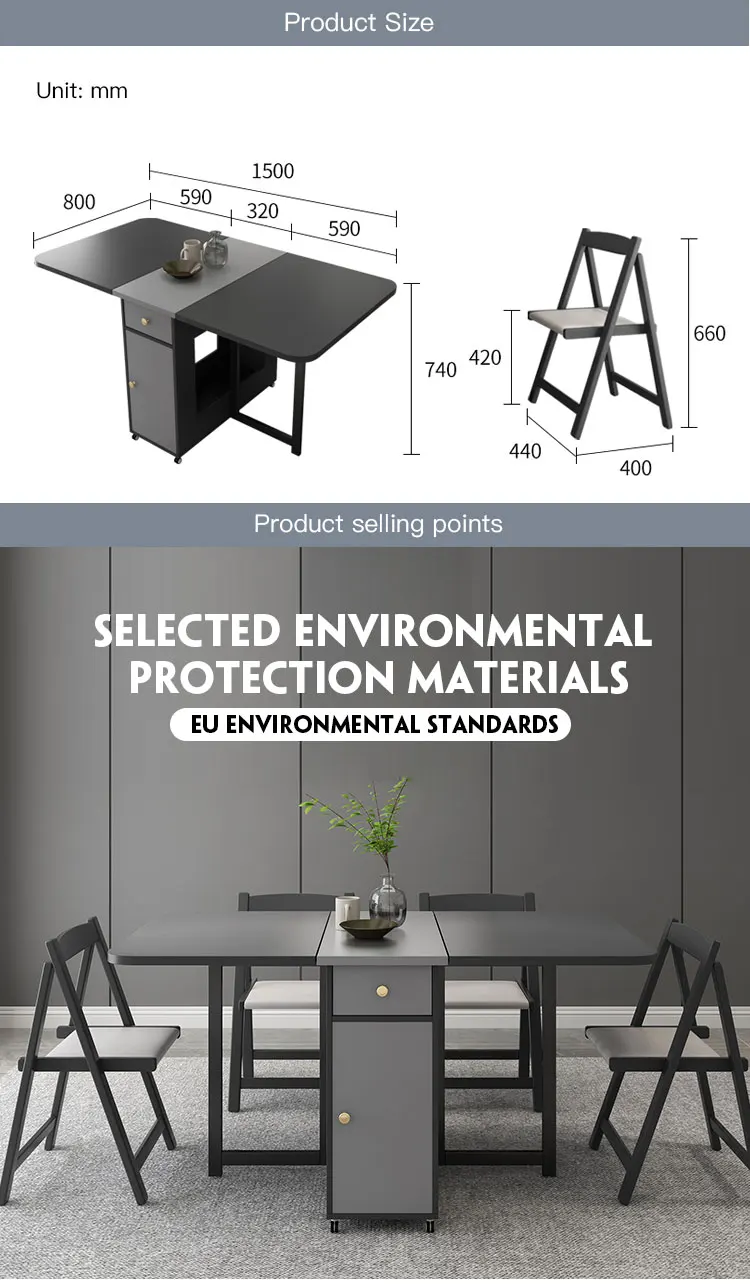 Home Furniture Modern Retractable Folding 6 Position Dining Table Dining Room Space Saving