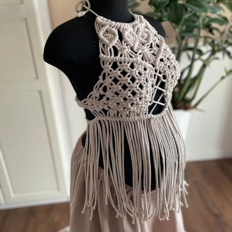 Boho Burning Man Outfit Festival Clothes Handmade Beach Maternity Dress  Macrame Dresses
