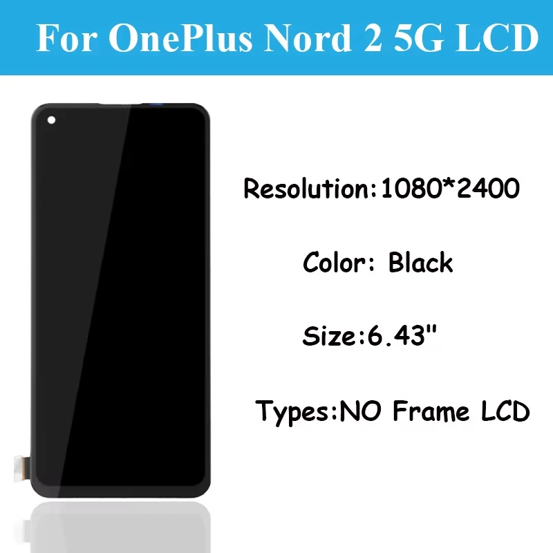 Écran LCD De Remplacement Pour OnePlus Nord 2 5G - 6,43 Pouces, Tactile, Noir - Comprend Kit De Réparation Et Film De Protection - 3