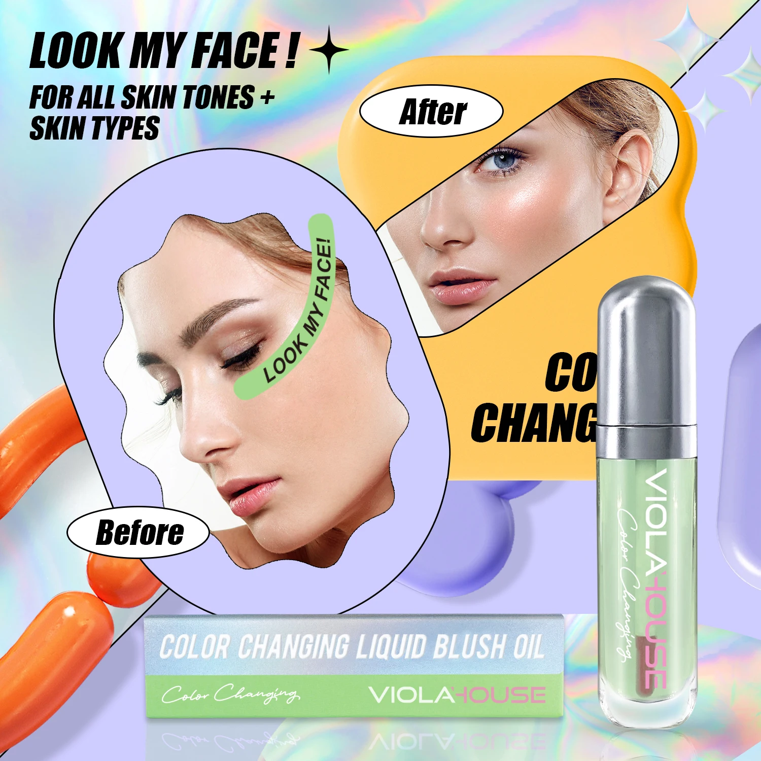 Макияж Румяна частная этикетка на заказ Зеленый цвет меняющие жидкость Румяна масло