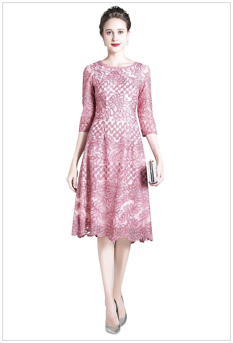 Top Quality Dress Breathable Mesh Flower Luxury Embroider Dress Plus