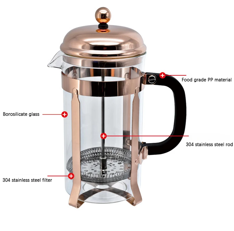 Pressa da 600 ml Cuasting Glass French Press Caffettiera Teiera Caffè Vetro borosilicato con Manico Resistente al Calore 