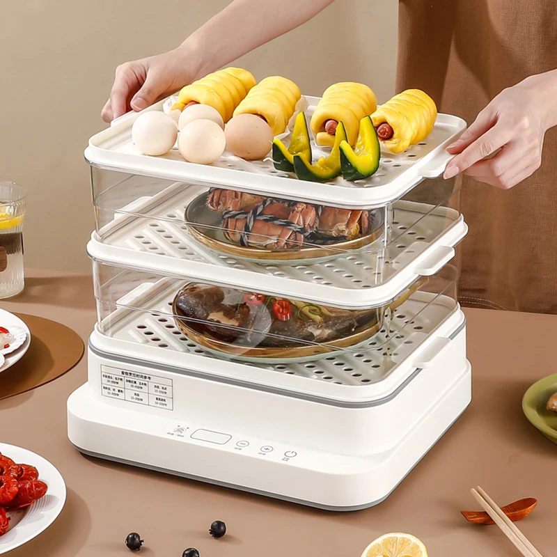 Muliticunction Fast Steam 3 Layer Large Capacity 24L 1000W Safety Food SUS 304 PP Steamer Electric Cooker Pot