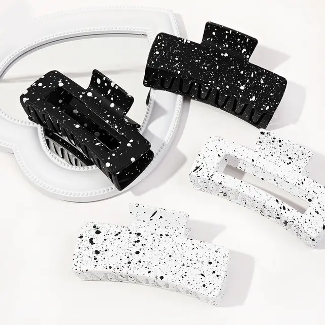 Custom Logo Painted Square Barrette Claw Clips 8.5cm Black White Matte Ink Hair Accessories Milk Cow Print Rectangle Hair Clamp