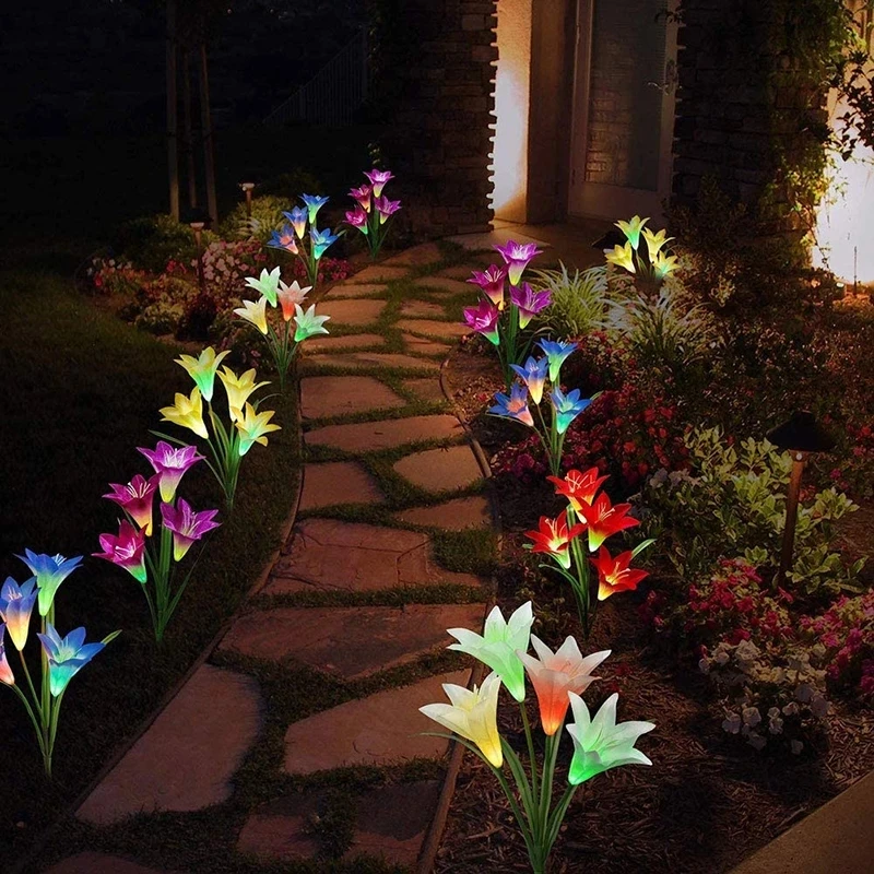 Solar Power Flower Garden 8 Lily Landscape Yard Multi-Color LED Lamp Light Decor 