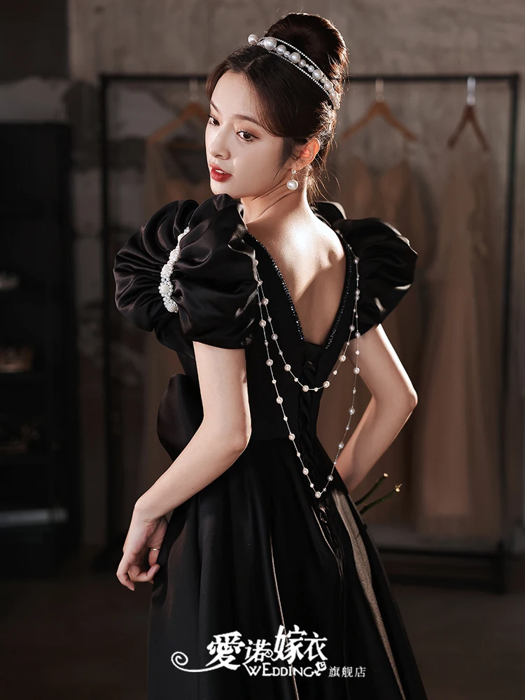 Off Shoulder Chorus Stage Performance Slim Host Half Sleeve Satin Long a Line Flare Evening Dress Off Shoulder Chorus Stage Performance Slim Host Half Sleeve Satin Long a Line Flare Evening Dress
