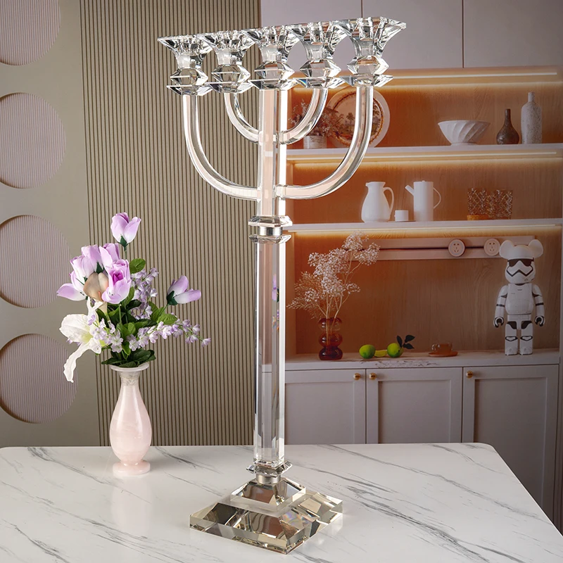 Small Bridge Long Pole Five Row Glass Wedding Furniture Decoration Crystal Candlestick