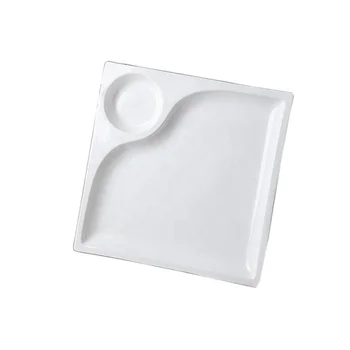 Factory Wholesale Restaurant sushi Dinner Serving White Square Melamine Chip and Dip Plate