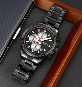 SKMEI 9376 Casual Personality Quartz Sports Luminous Calendar Stopwatch Watch Fashionable Stainless Steel Strap Watch