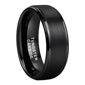 Coolstyle Jewelry Dropshipping Wholesale 8mm Stepped Beveled Fashion Engagement Wedding Band Black Tungsten Ring for Men Women