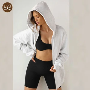 Custom Brand Zip up Jackets Women Spring Street Wear Cotton French Terry Hoodie Heather Grey