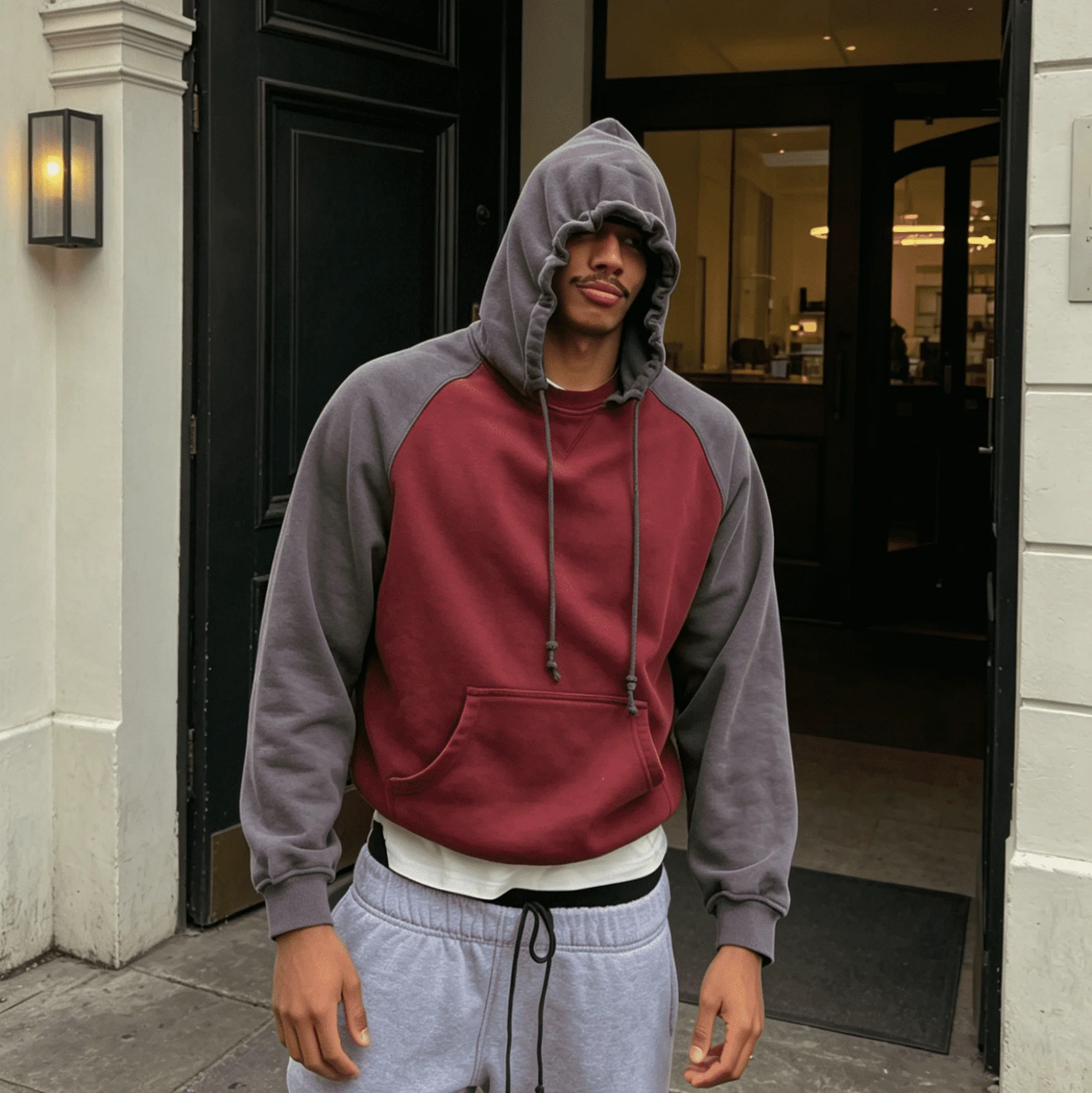 Custom Logo Two Tone Raglan Hoodie Supplier Vintage Pigment Wash French Terry Blank Pullover Streetwear Unisex Basic Sweatshirt gallery 5