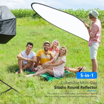 Neewer Portable 5 in 1 59quotx79&quot/150x200cm Translucent/Silver/Gold/White/Black Collapsible Round Multi Disc Light Reflector detail image