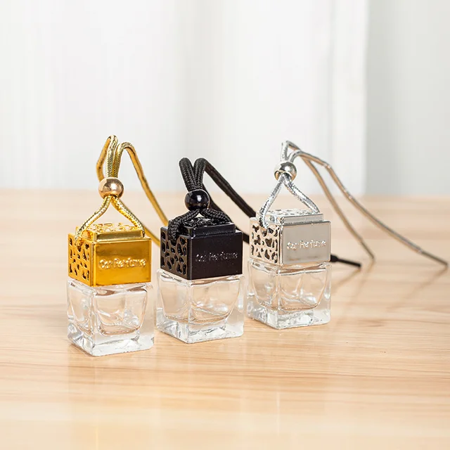 Luxury Design 8ml Empty Square Shape Car Perfume Bottle Hanging Car Air Freshener For Essential Oils Fragrance Diffuser