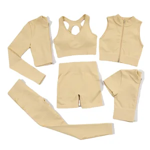 Wholesale Fitness Yoga Wear 6PCS Seamless Workout Women Gym Sets Sports Bra Running Sportswear