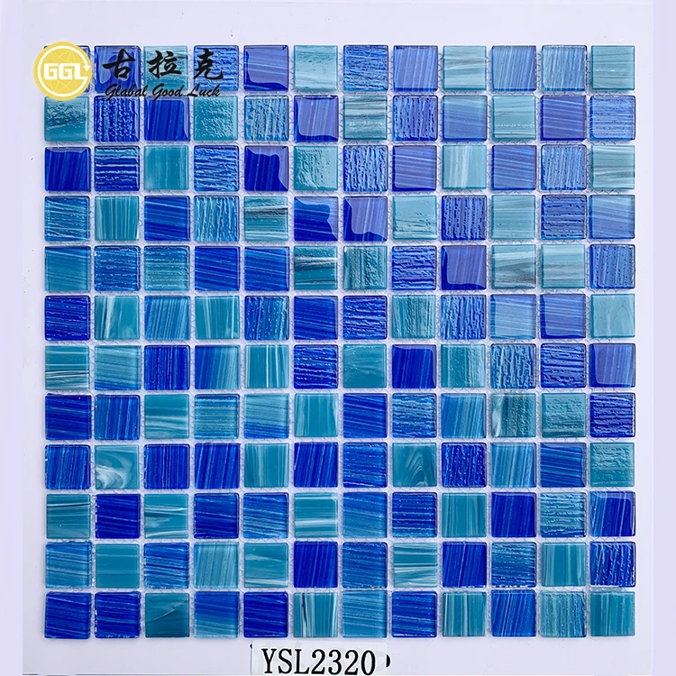 Bluewhale Tile Hot Melt Glass Swimming Pool Tile Square Blue Iridescent Swimming Pool Tile Glass Mosaic details