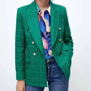 Custom Men's Women's V-Neck Jacket Popular Small Fragrance Plus Size Spring Autumn Checkered Woollen Woven Suit Single Breasted