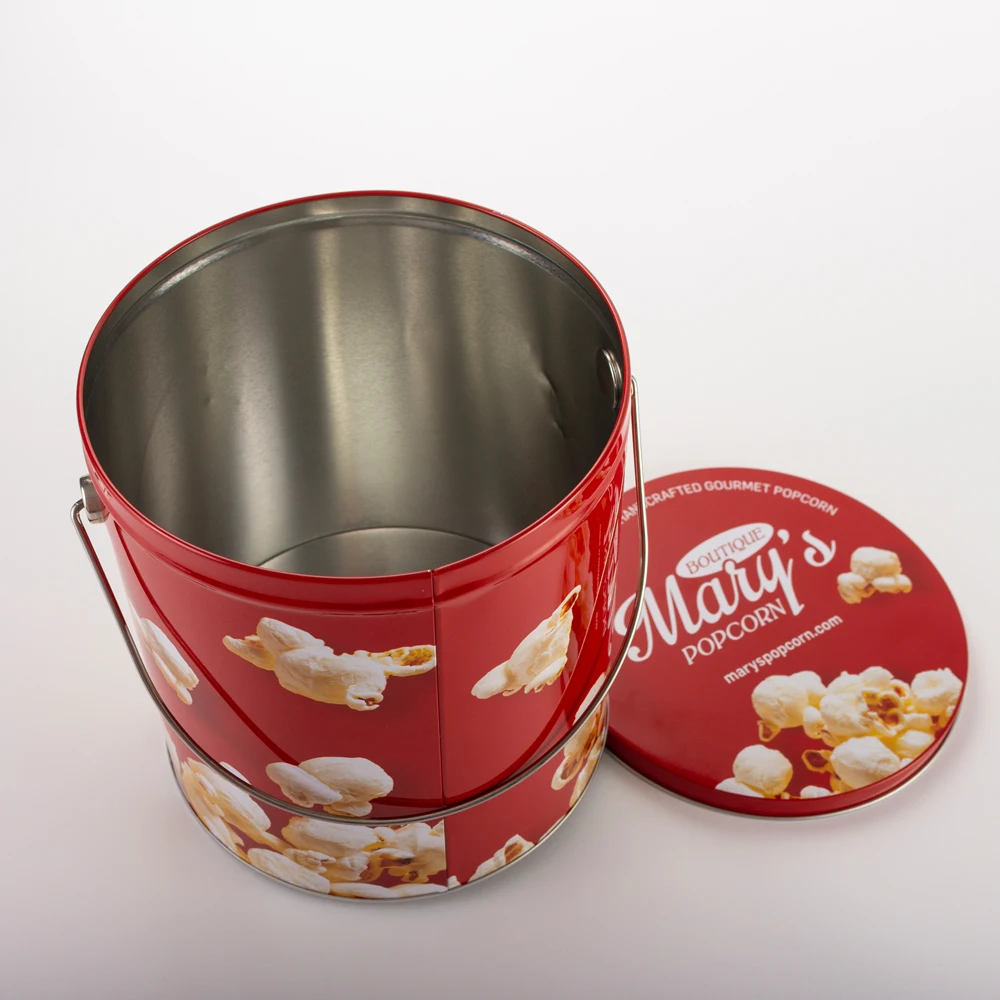 Wholesale Christmas Gift Custom printed Popcorn tins packaging popcorn tin can bucket with lid factory