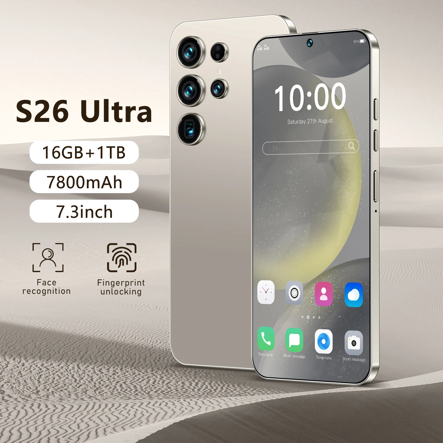 S26 Ultra Smart Phone - 7.3inch 5G Dual Sim 8000mah Battery