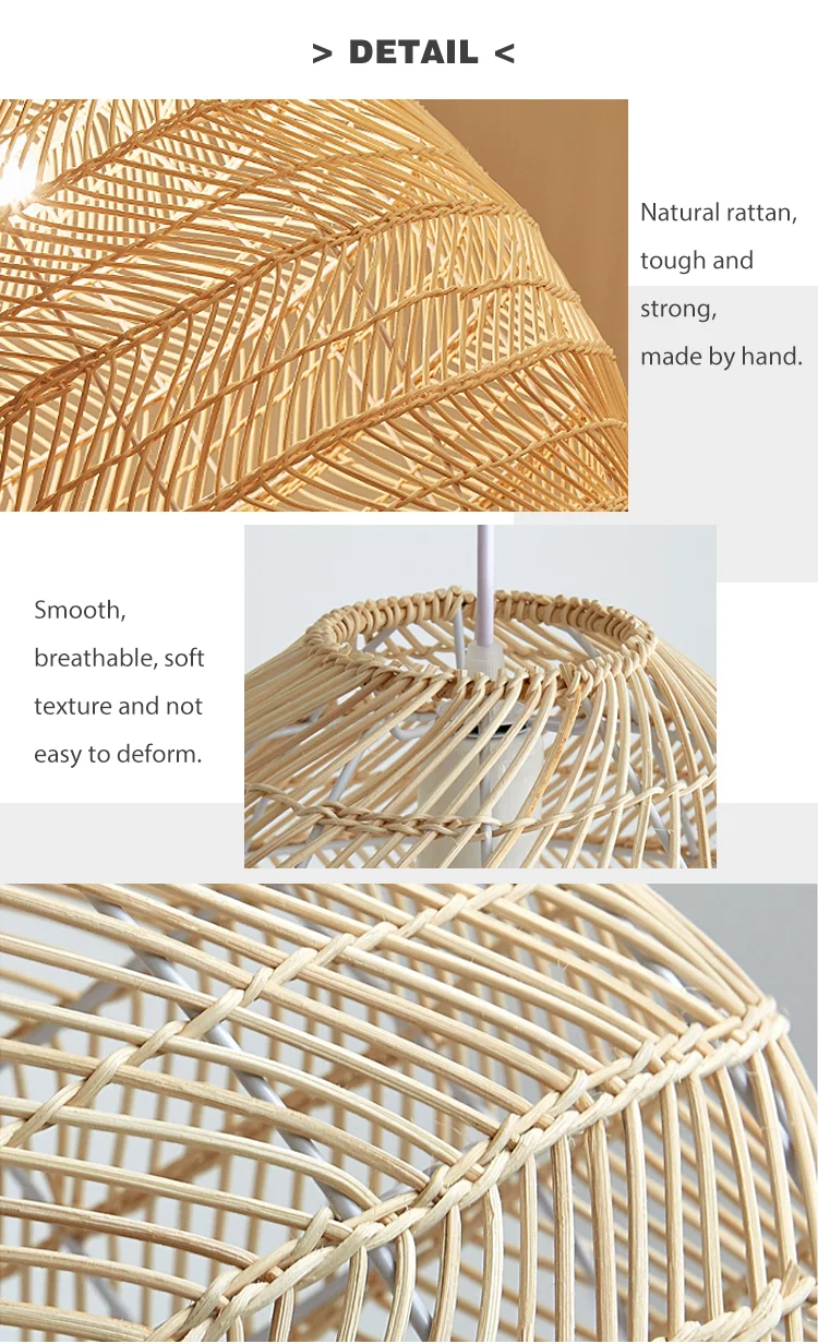 Light Rattan Material Home Decor Woven Light Rattan Lamp Shade Bamboo Pendant
