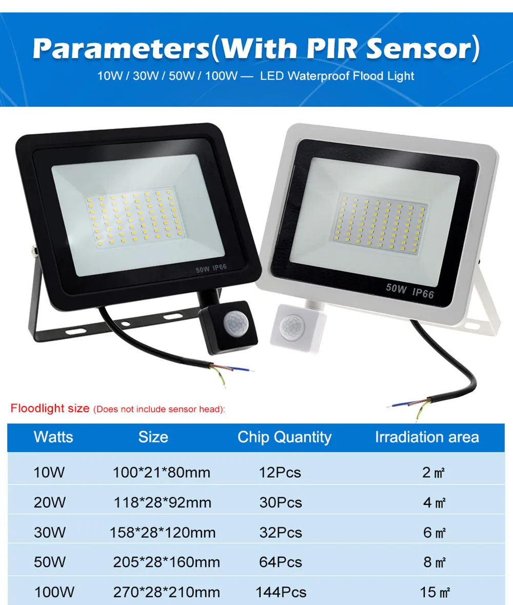 Pir Sensor Led Floodlight Waterproof Security Spotlight 10w 30w 50w ...